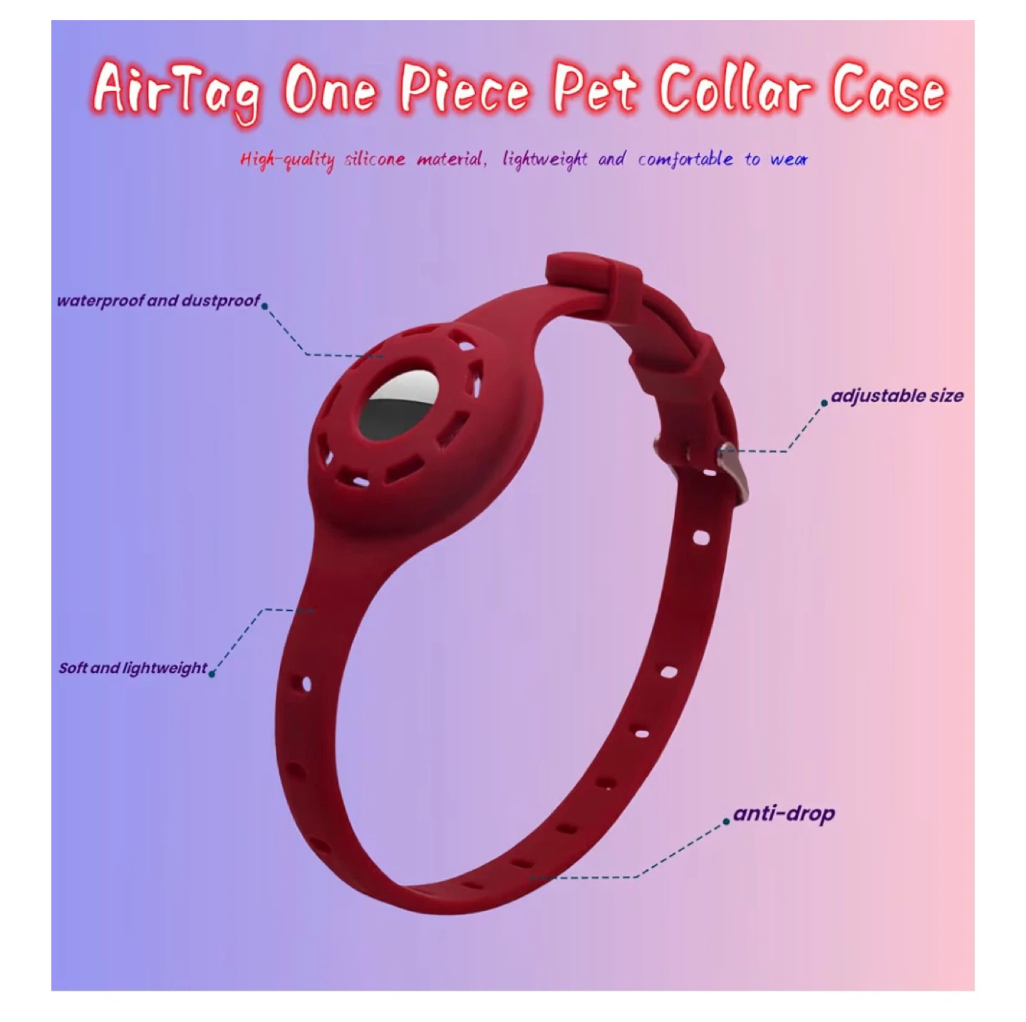 Lizhi Red Silicone AirTag Dog/Cat Collar Case - photo 3