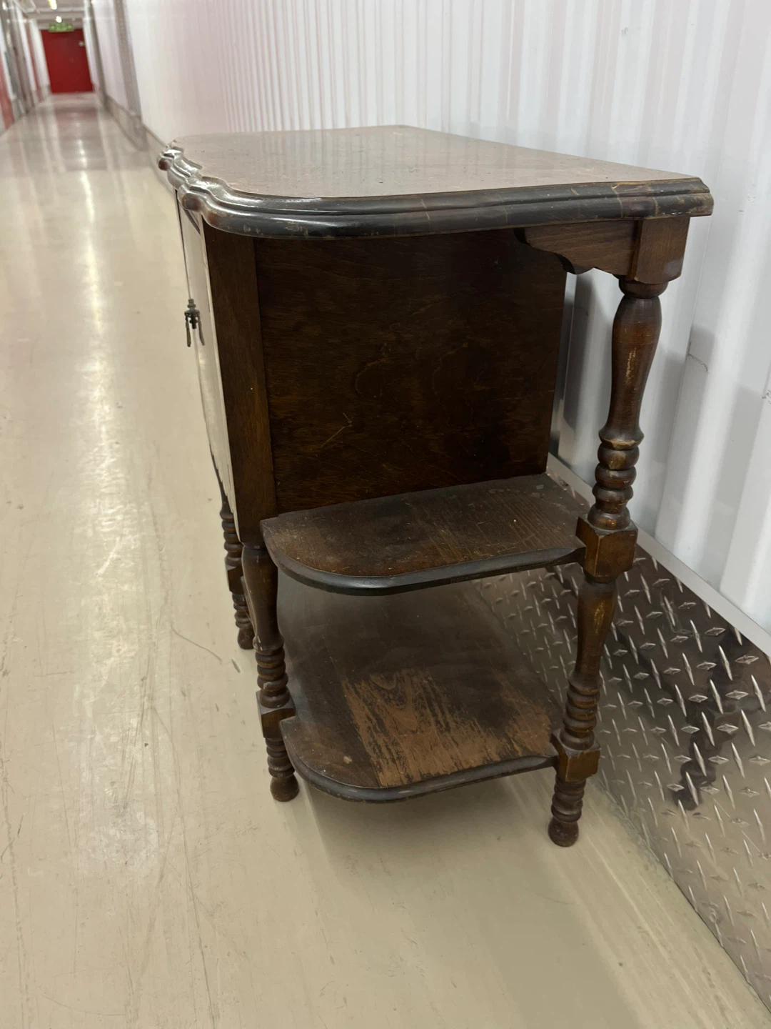 Antique Wooden Side Table with Cabinet and Shelves - photo 4
