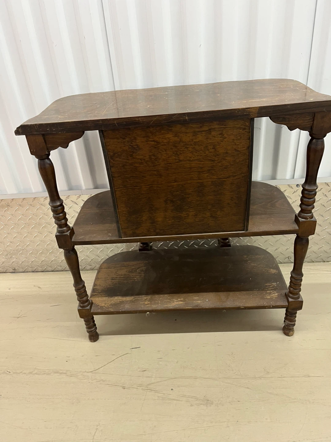 Antique Wooden Side Table with Cabinet and Shelves - photo 5