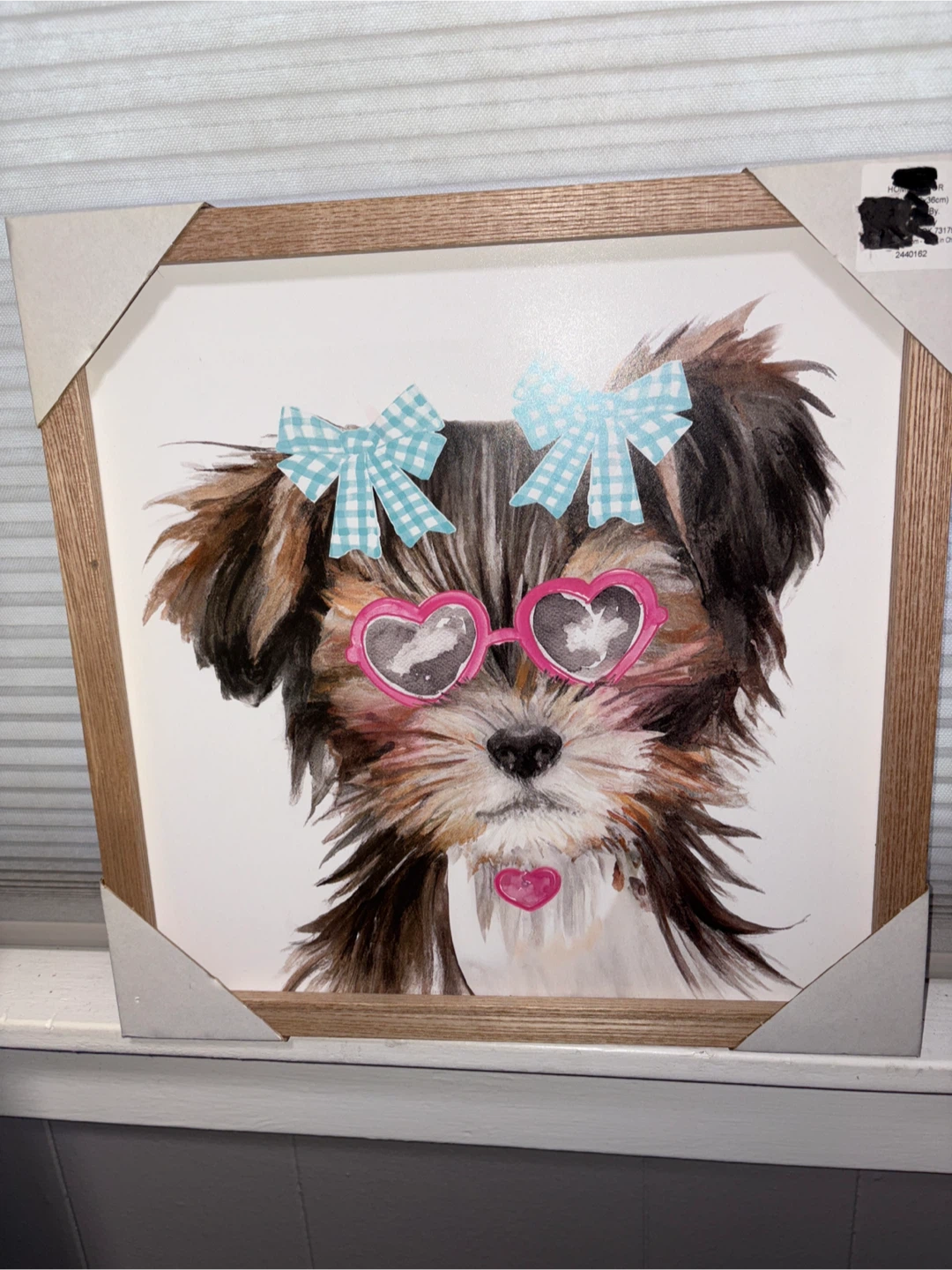 Cute Dog Wall Art with Pink Heart Sunglasses