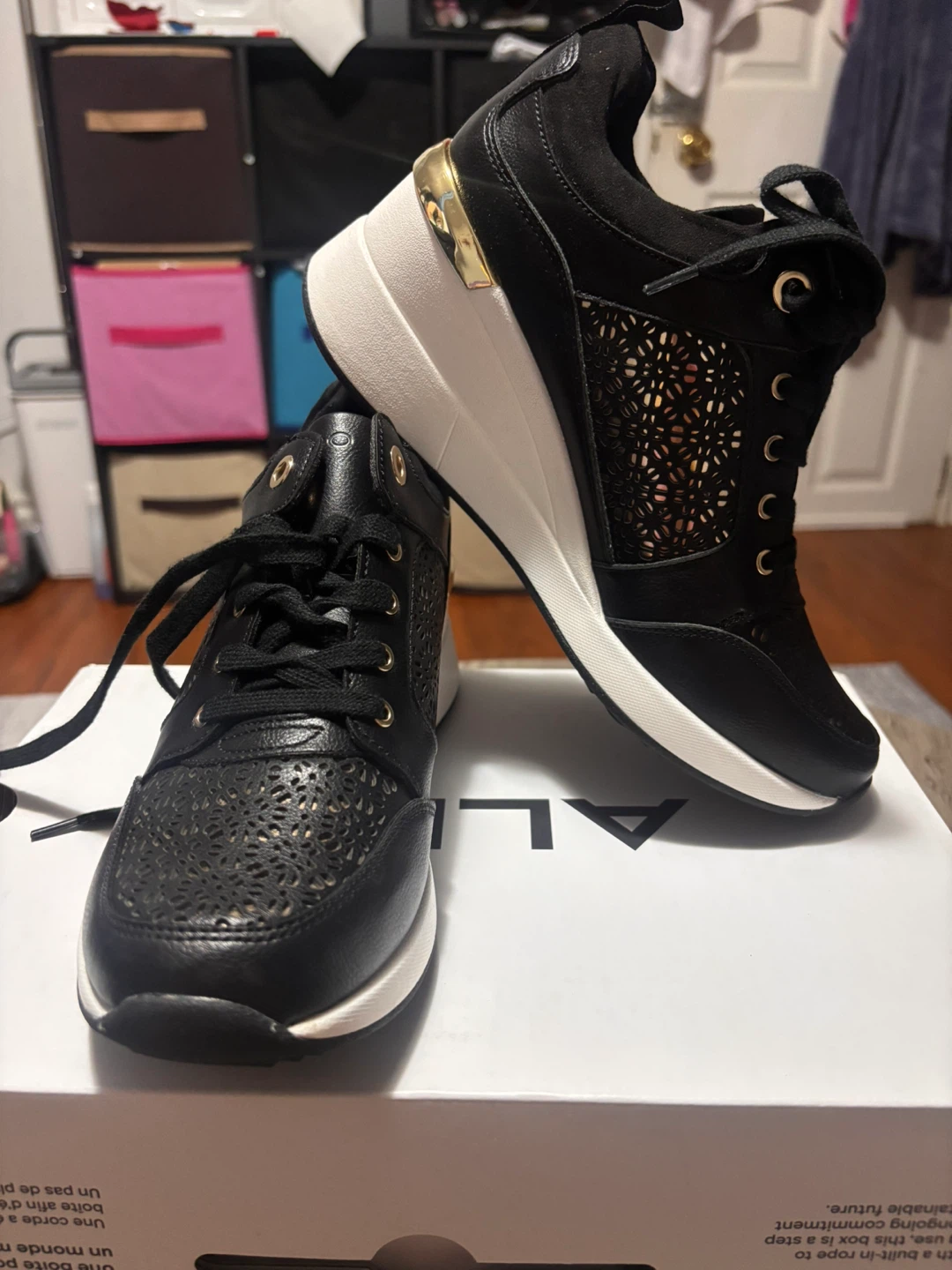 ALDO Black Lace-Up Wedge Sneakers