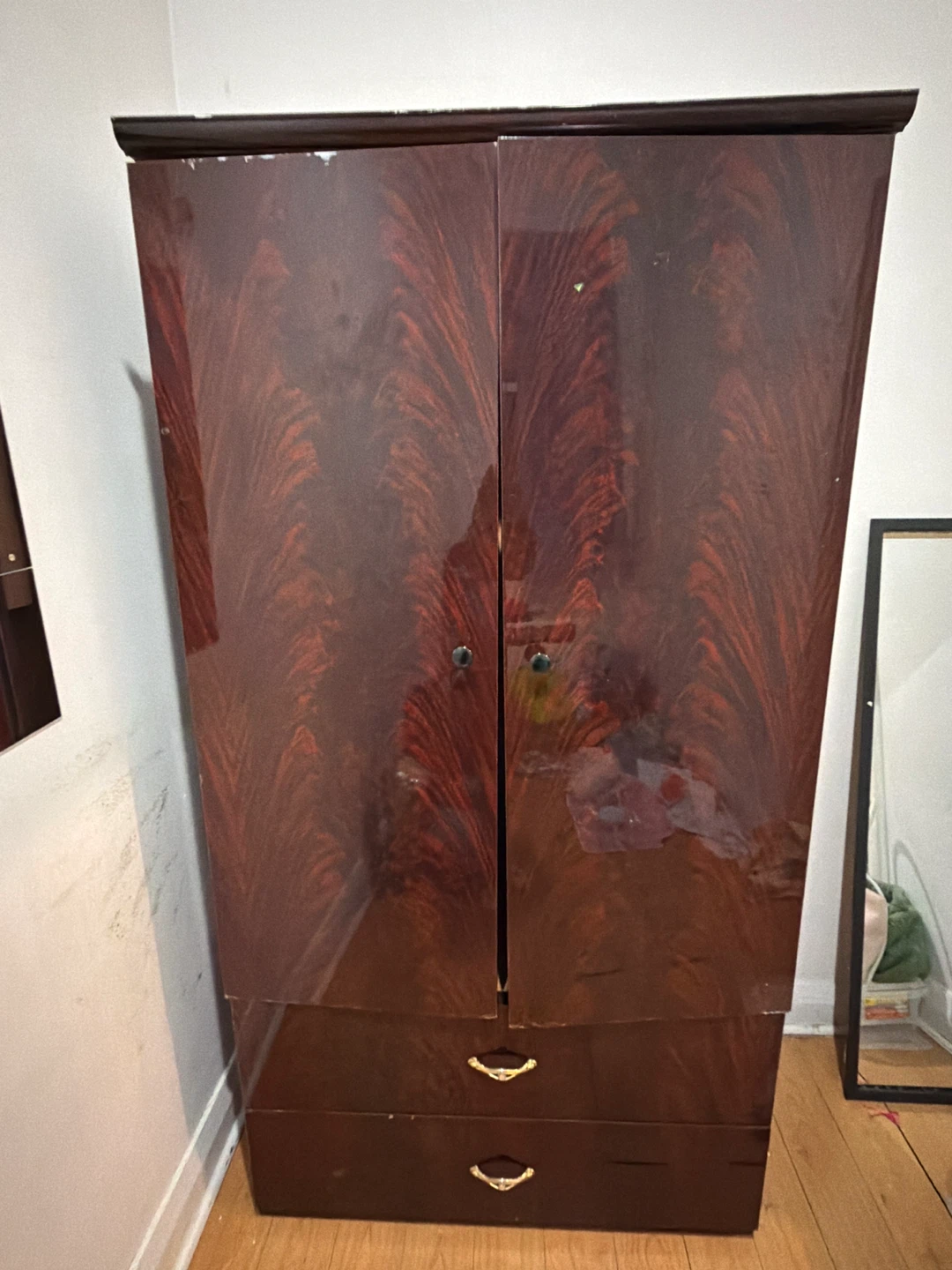 Vintage Wood Wardrobe Armoire with Drawers