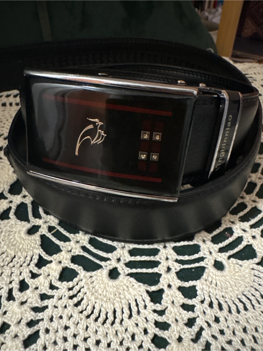 Yingbinniao Black Leather Belt with Silver Buckle