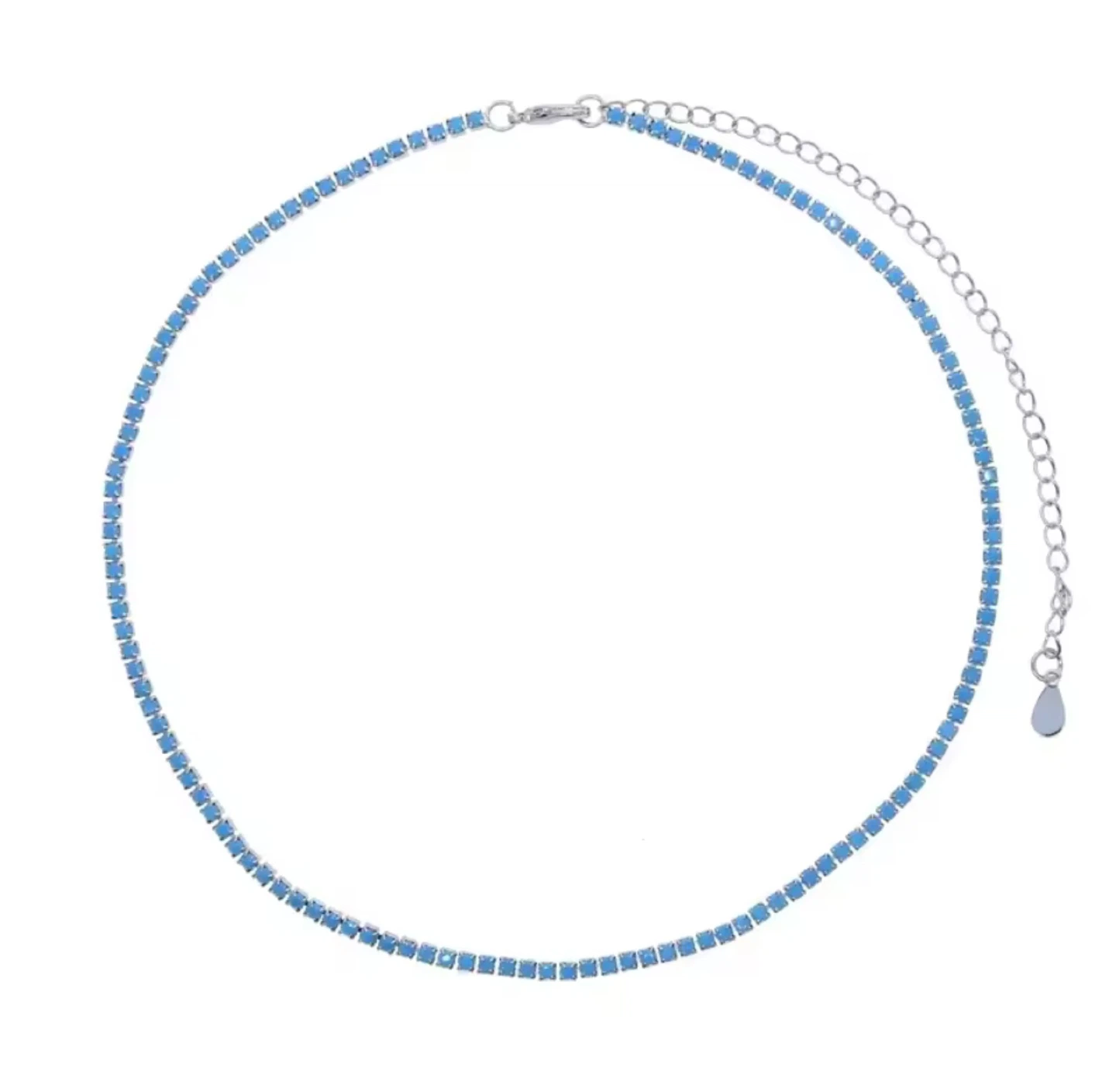 Trendy Turquoise  Blue Tennis  Necklaces 2 mm