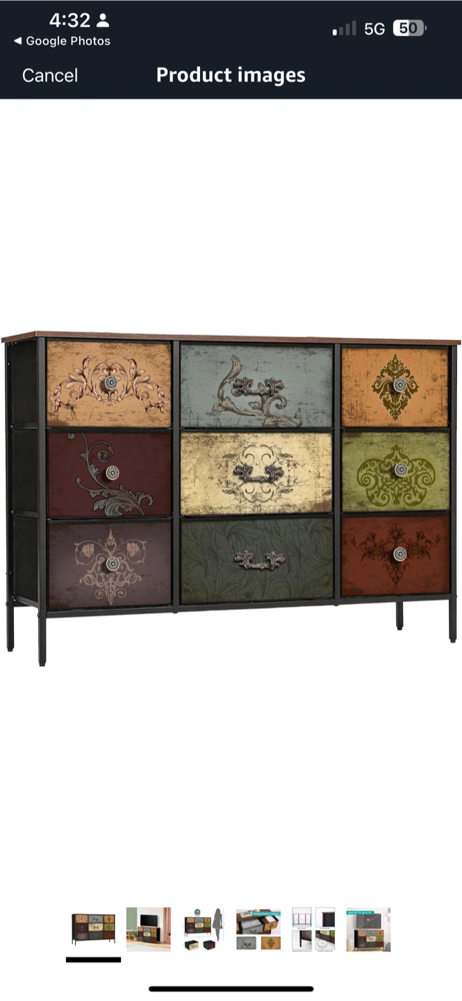 Vintage Pattern Dresser Chest with 9 Drawers