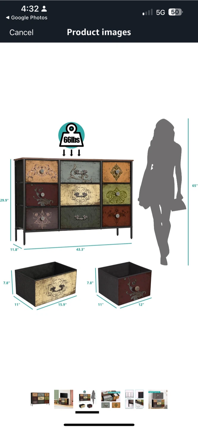 Vintage Pattern Dresser Chest with 9 Drawers - photo 3