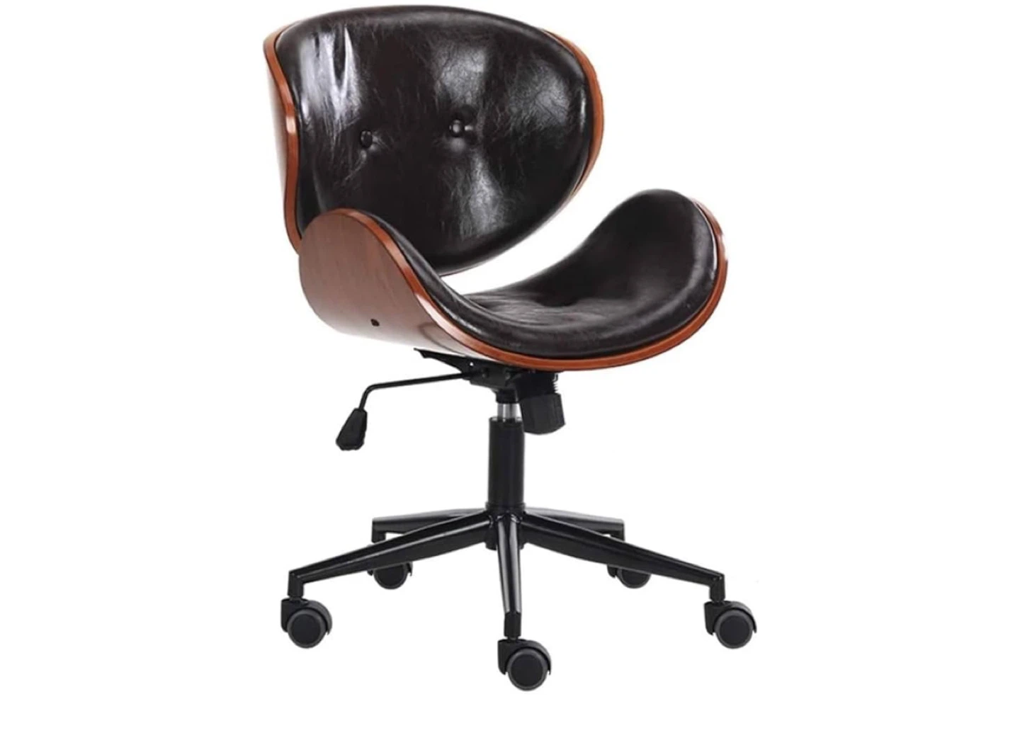 Office Chair - Black Faux Leather & Wood