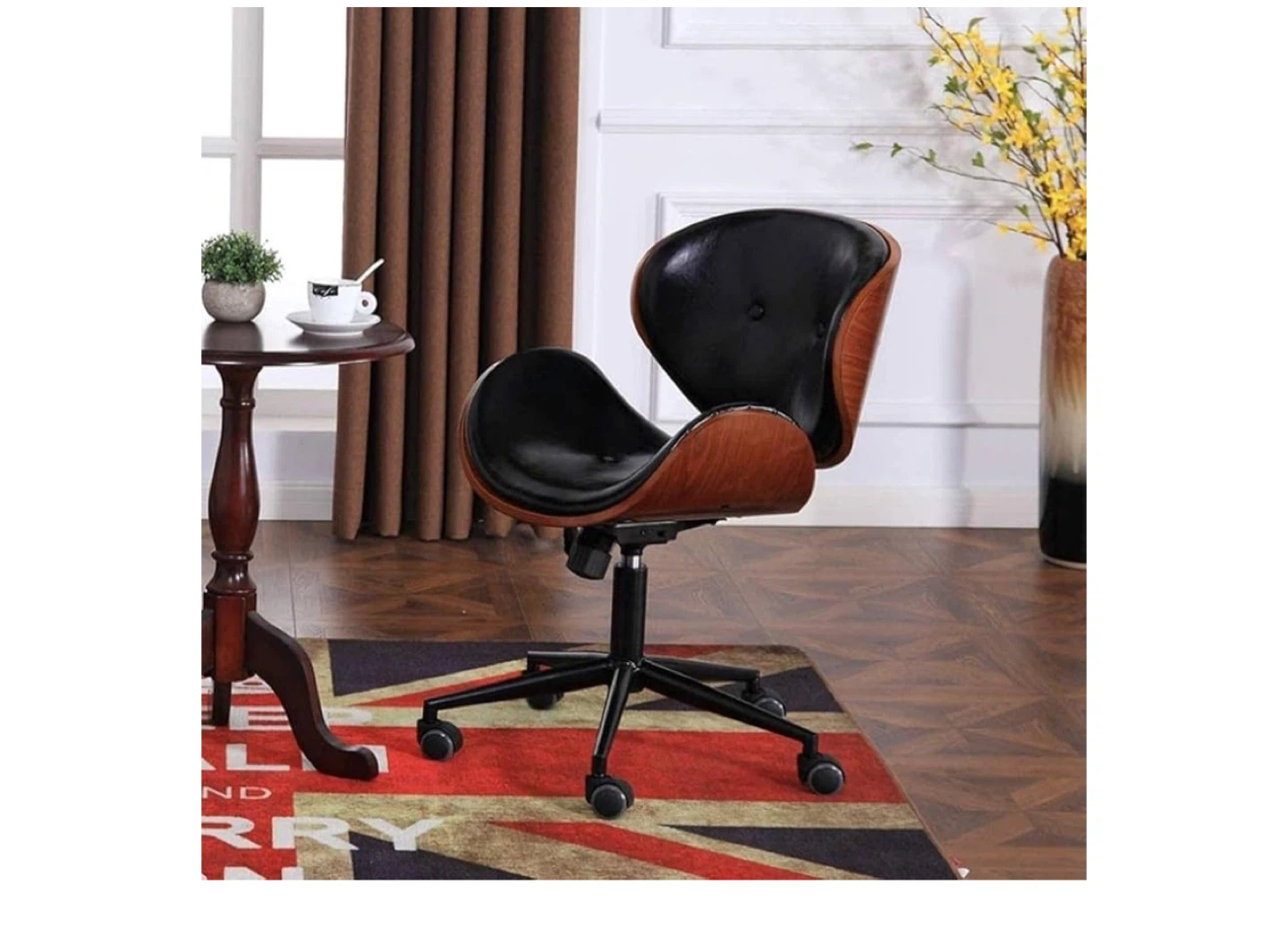 Office Chair - Black Faux Leather & Wood - photo 2