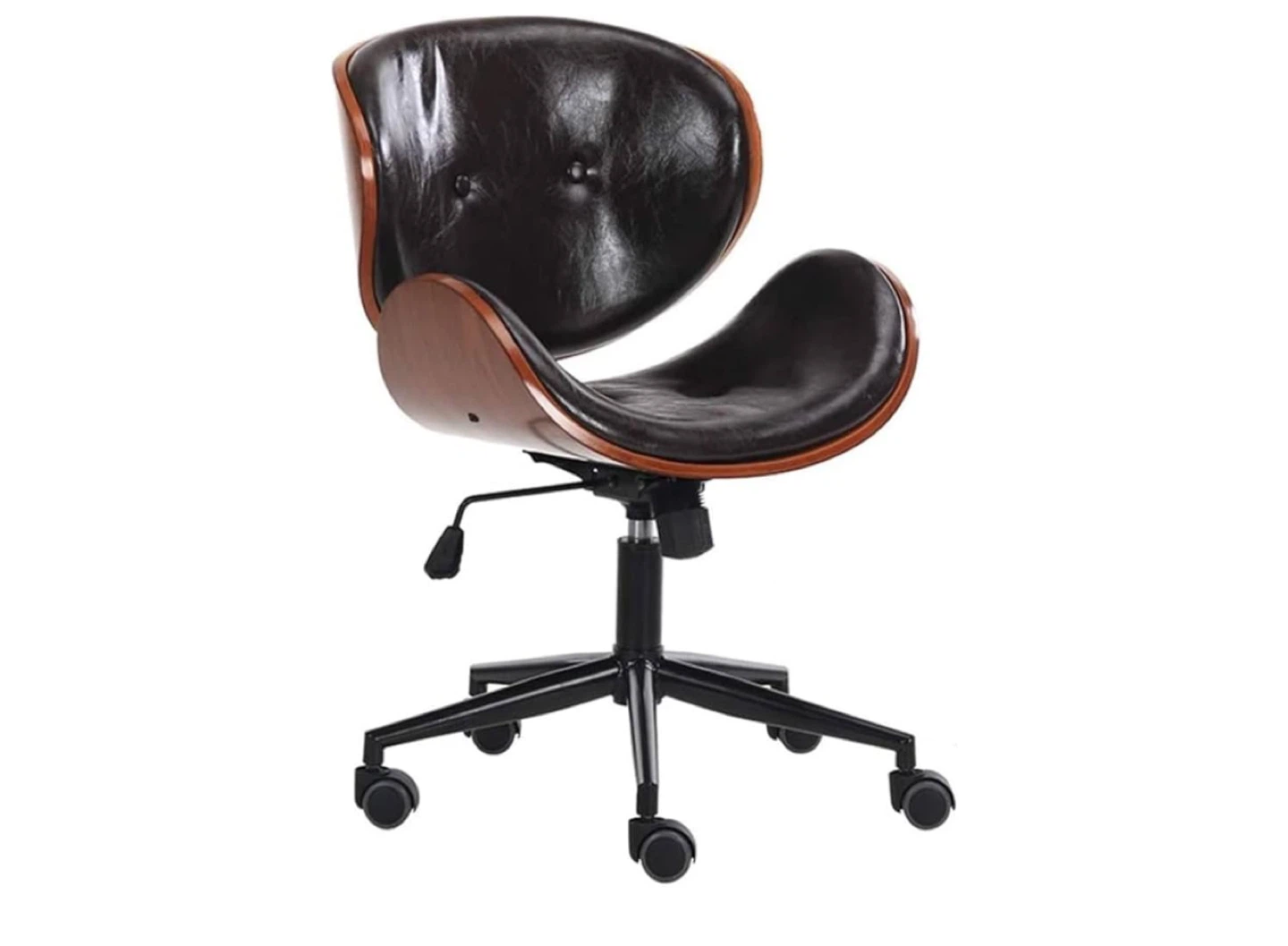 Office Chair - Black Faux Leather & Wood - photo 3