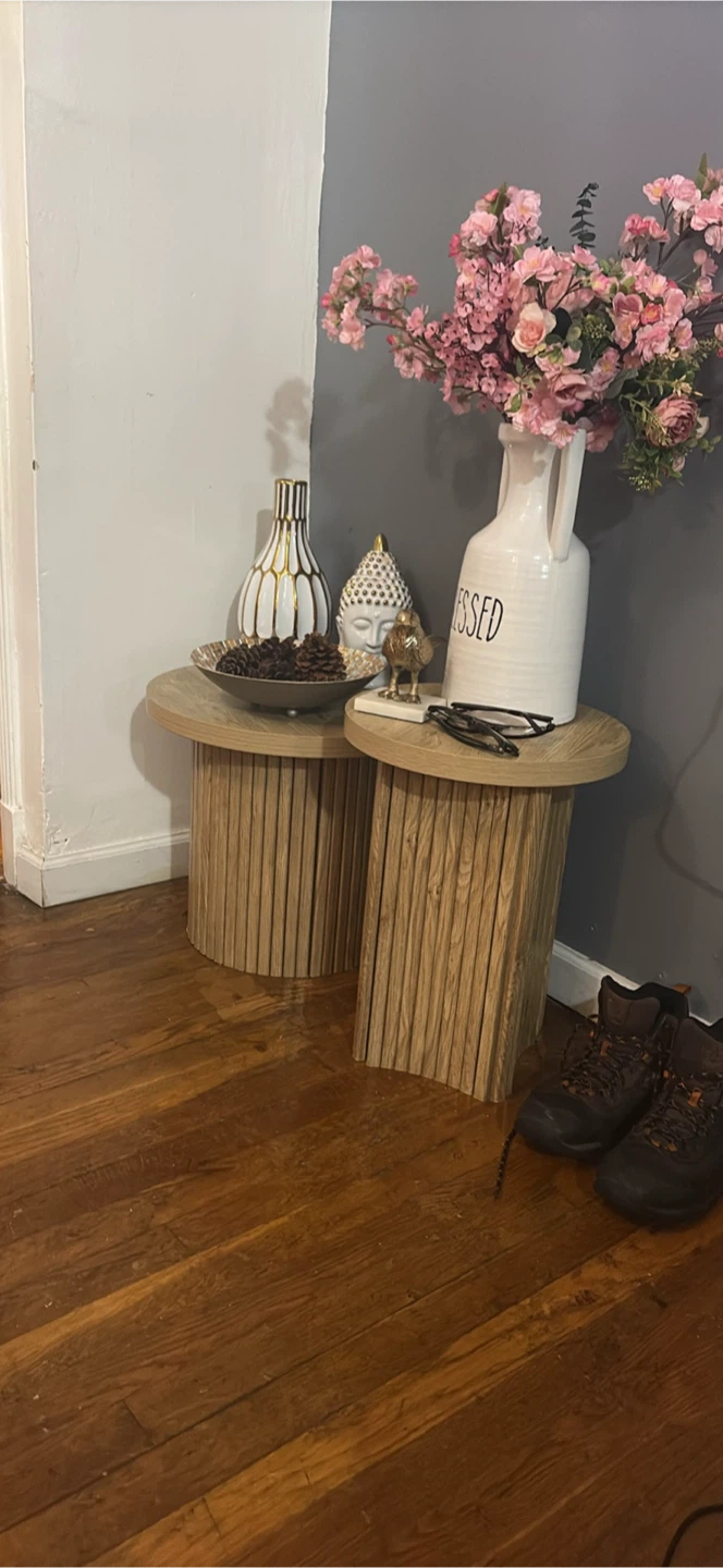 Set of 2 Wood Barrel Accent Side Tables - photo 2
