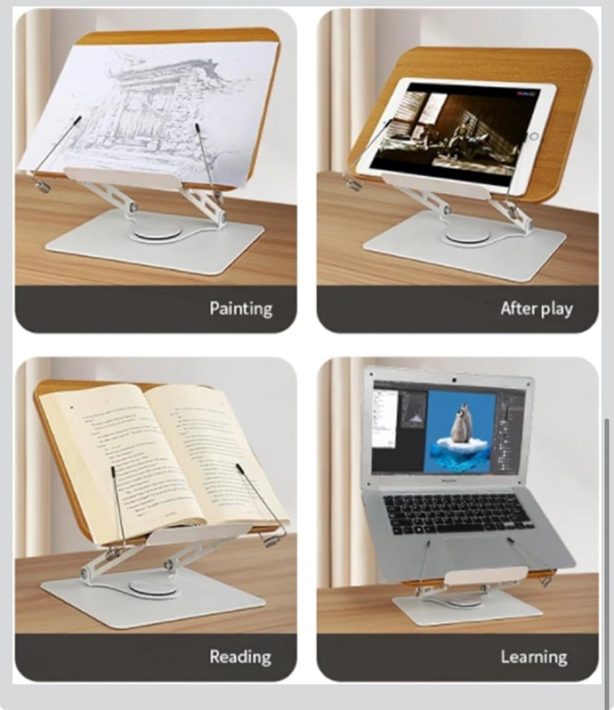 Adjustable Wooden Tablet and Book Stand - photo 4