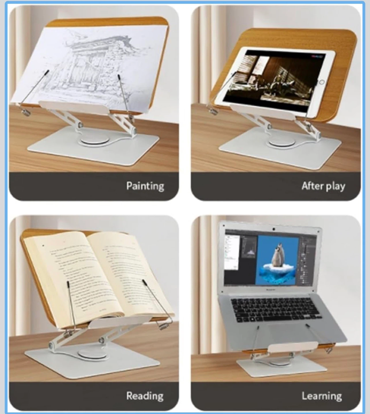 Adjustable Wooden Tablet and Book Stand - photo 3