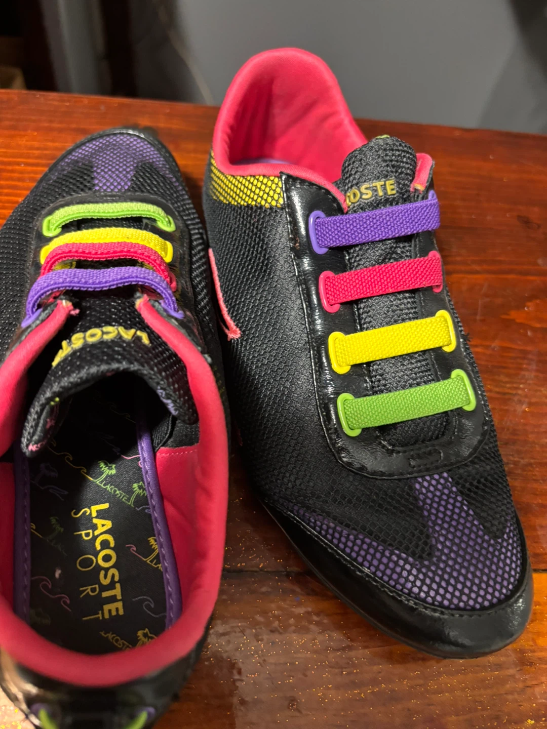Lacoste Sport Black Mesh Sneakers with Rainbow Laces