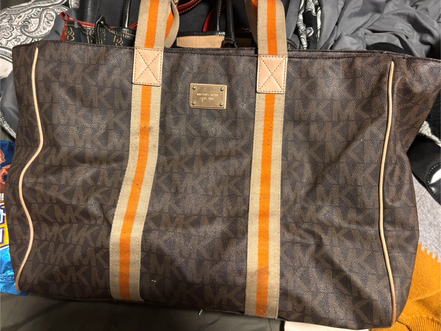 Large Michael Kors Brown Monogrammed Tote Bag