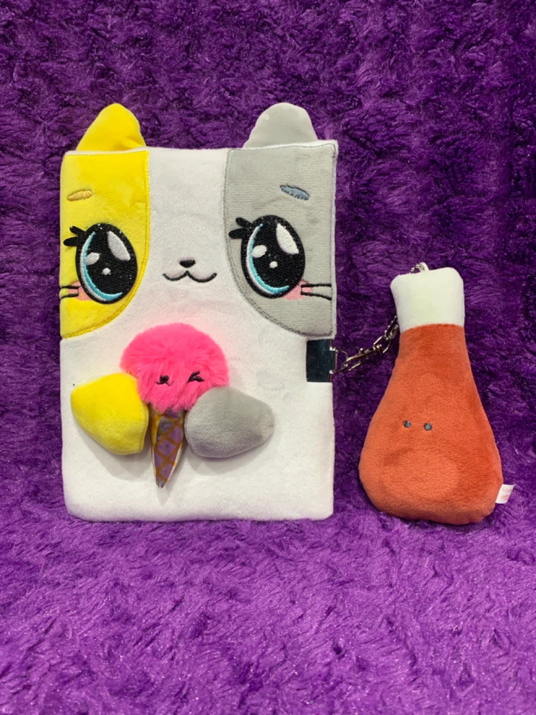 Plush Cat Diary with Ice Cream Charm