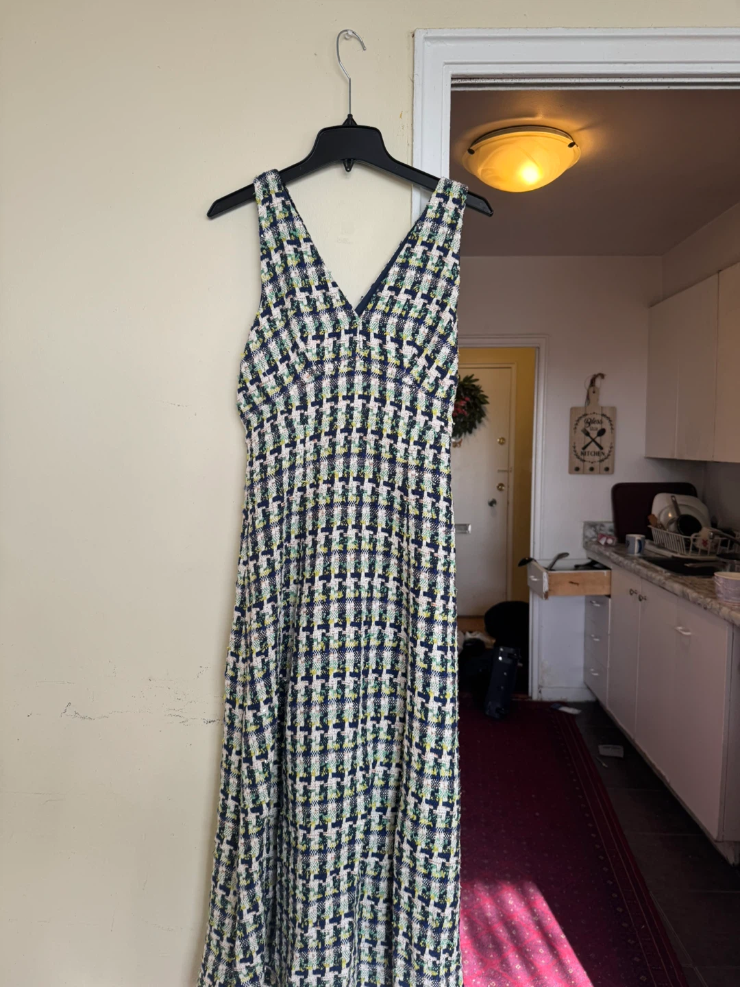 Tweed Maxi Dress with V-Neck