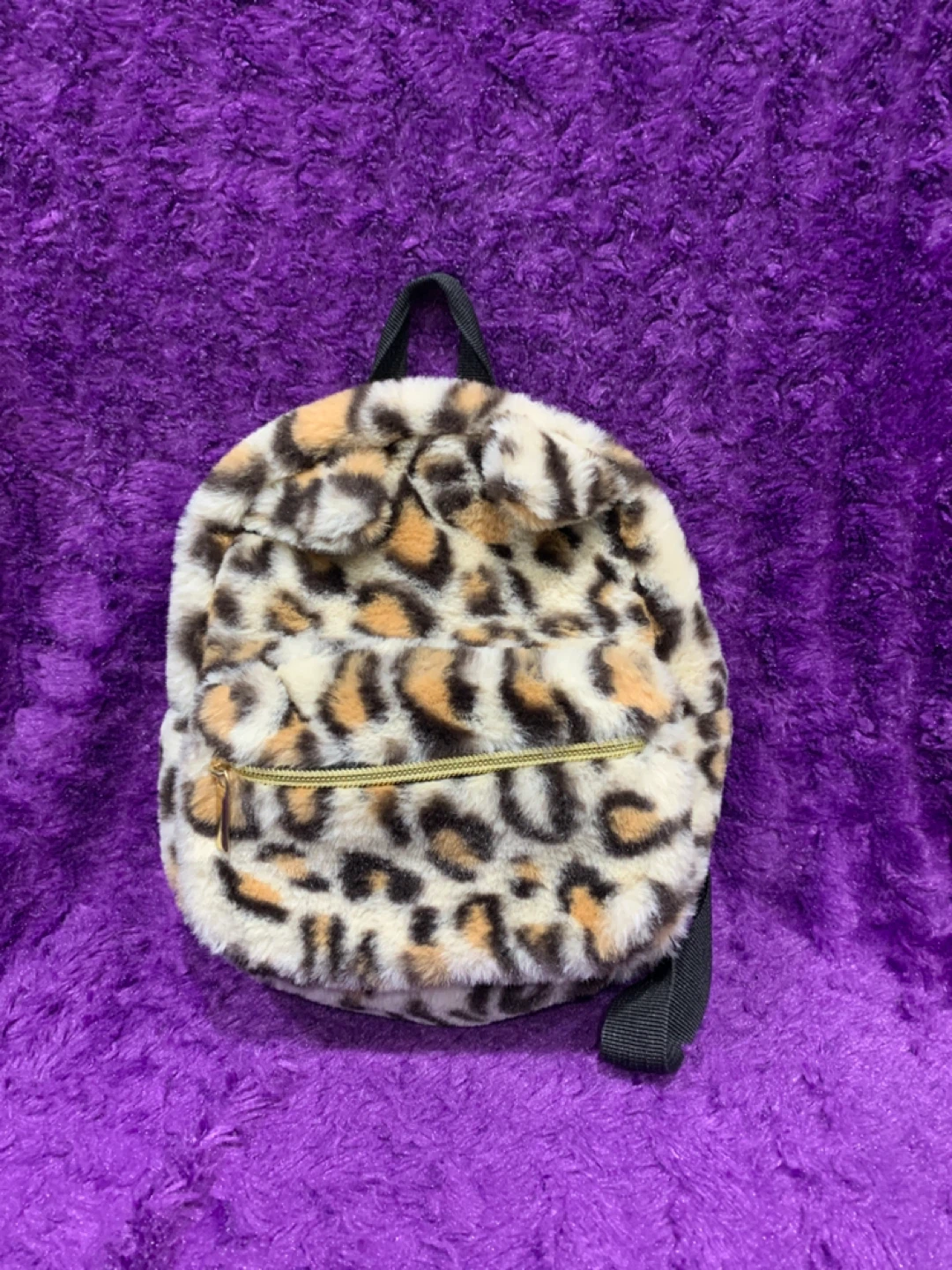 Faux Fur Leopard Print Mini Backpack