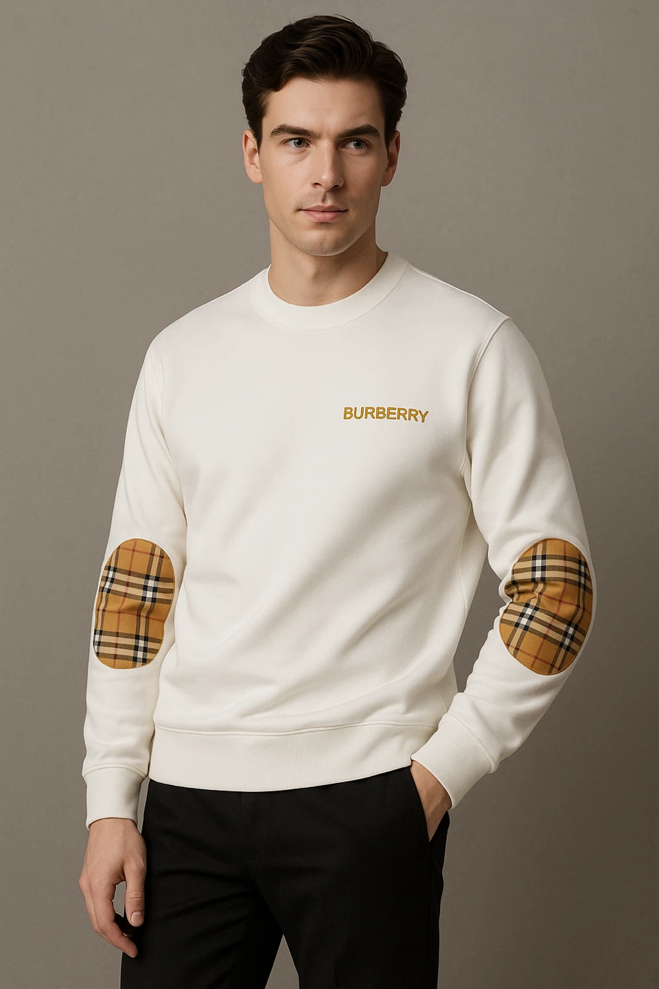 Burberry Crewneck Sweatshirt with Check Elbow Patches