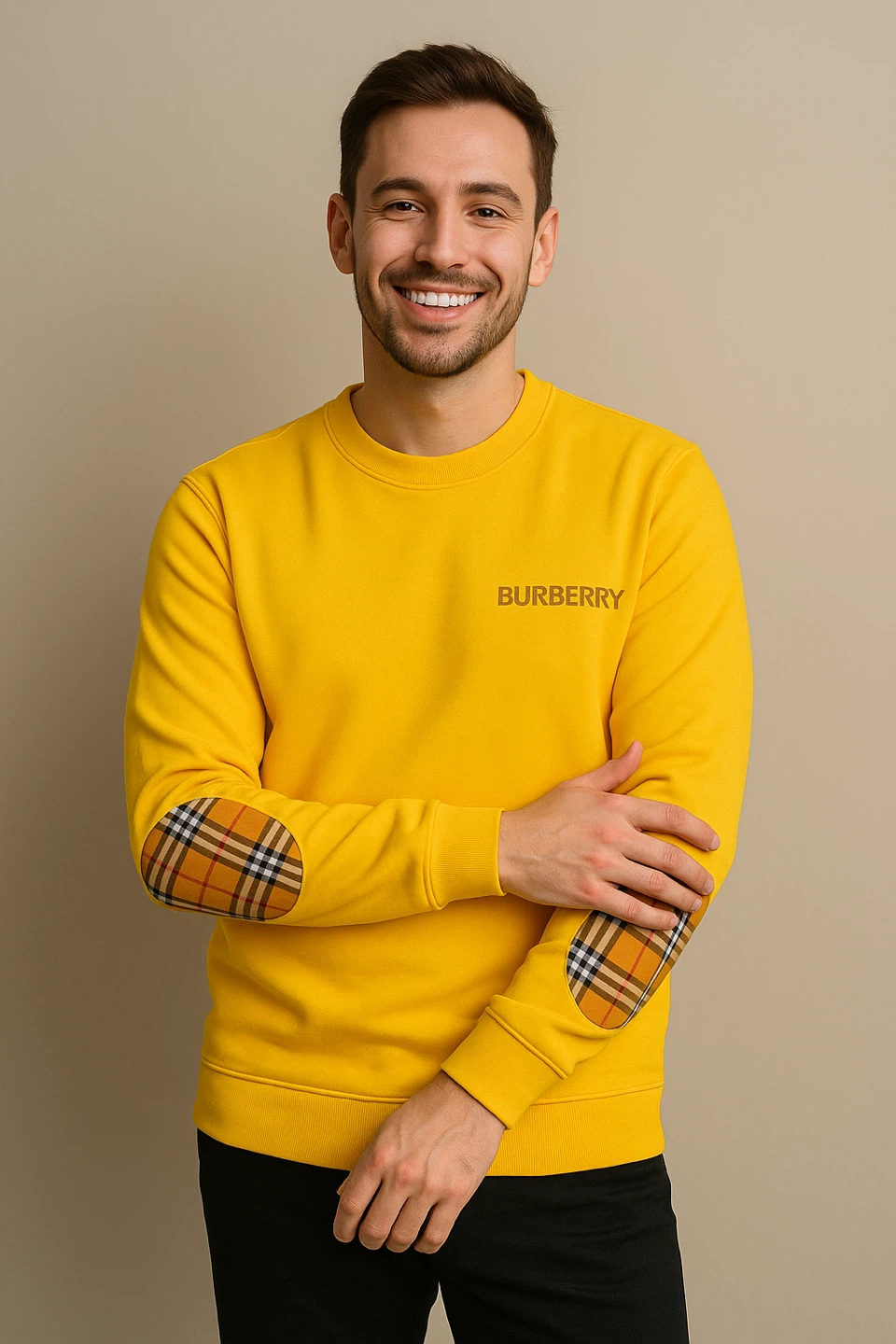 Burberry Crewneck Sweatshirt with Check Elbow Patches - photo 4