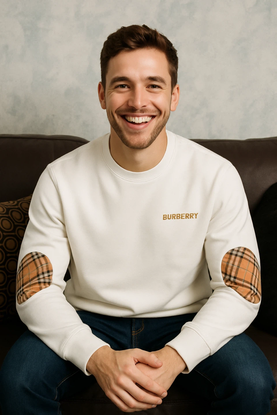 Burberry Crewneck Sweatshirt with Check Elbow Patches - photo 2