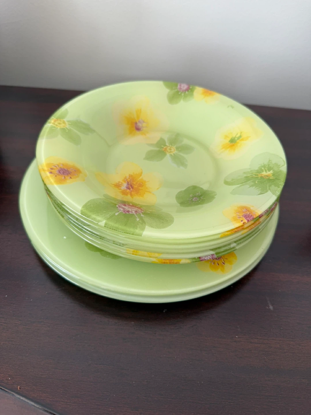 Set of 10 French luminarc Green Floral Dessert Plates