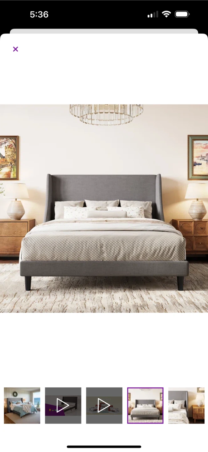 Queen Size Upholstered Platform Bed Frame with Headboard
