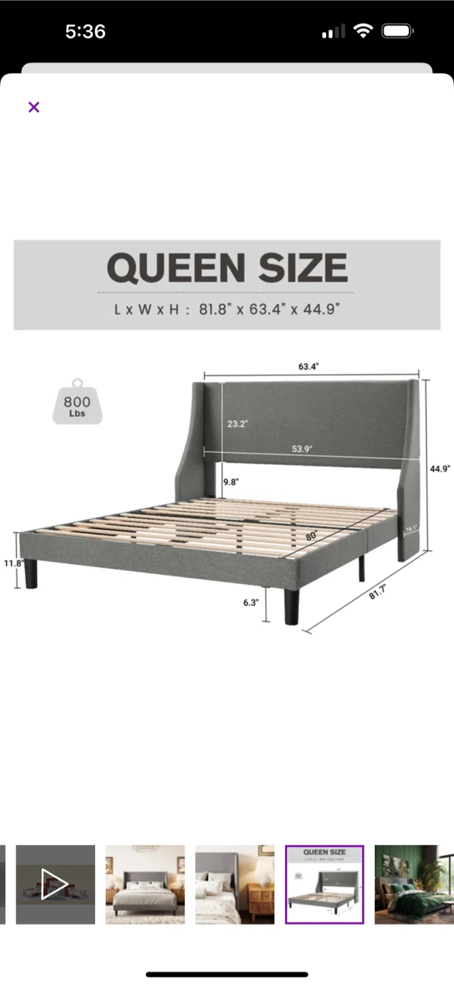 Queen Size Upholstered Platform Bed Frame with Headboard - photo 2