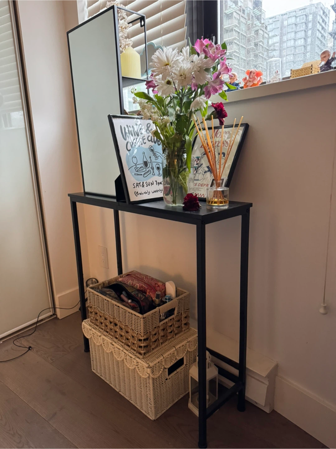 Black Console Table, Mirror, and Storage Baskets Bundle - photo 4
