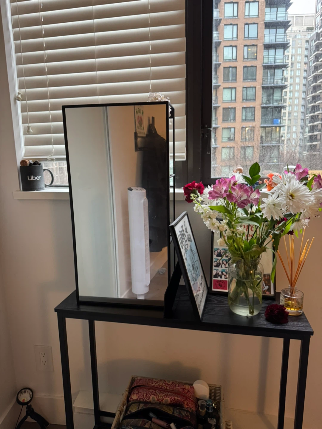 Black Console Table, Mirror, and Storage Baskets Bundle - photo 3