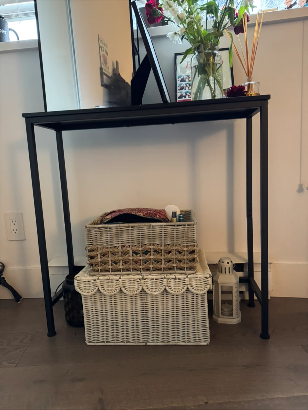 Black Console Table, Mirror, and Storage Baskets Bundle - photo 5