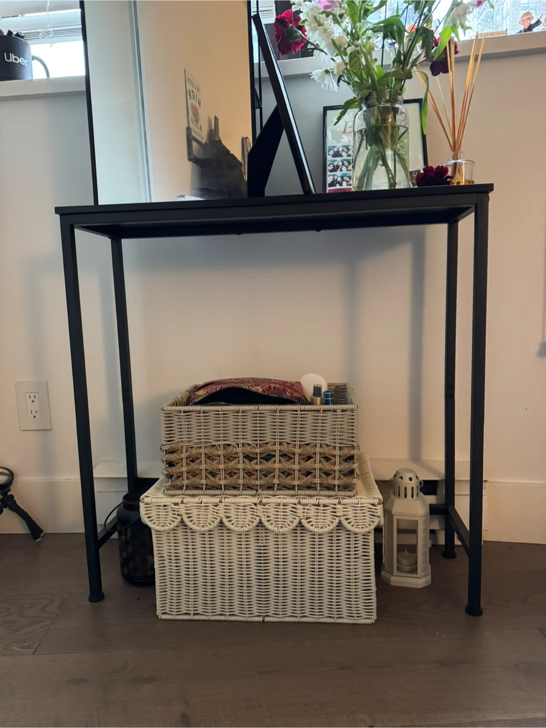 Black Console Table, Mirror, and Storage Baskets Bundle - photo 2