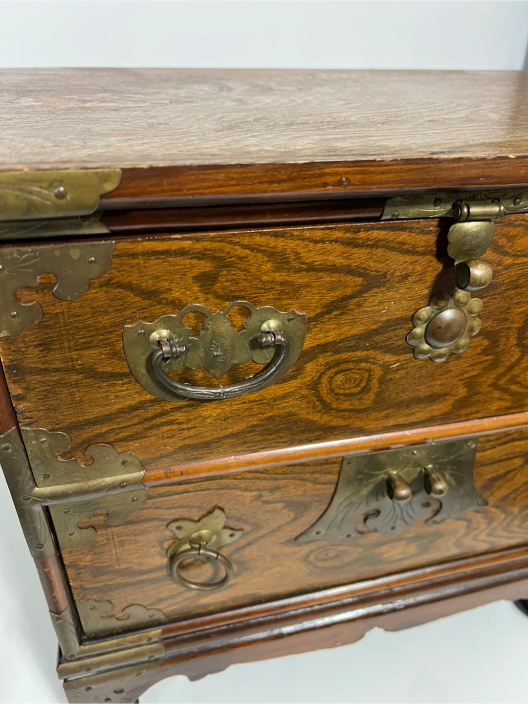 Korean Antique (Vintage Wooden) Chest with Brass Accents - photo 4