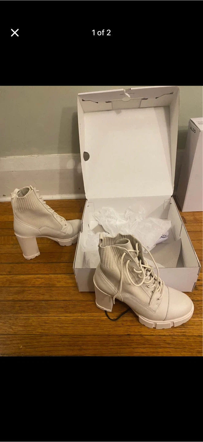 ALDO Women's Cream Lace-Up Heeled Boots Size 7