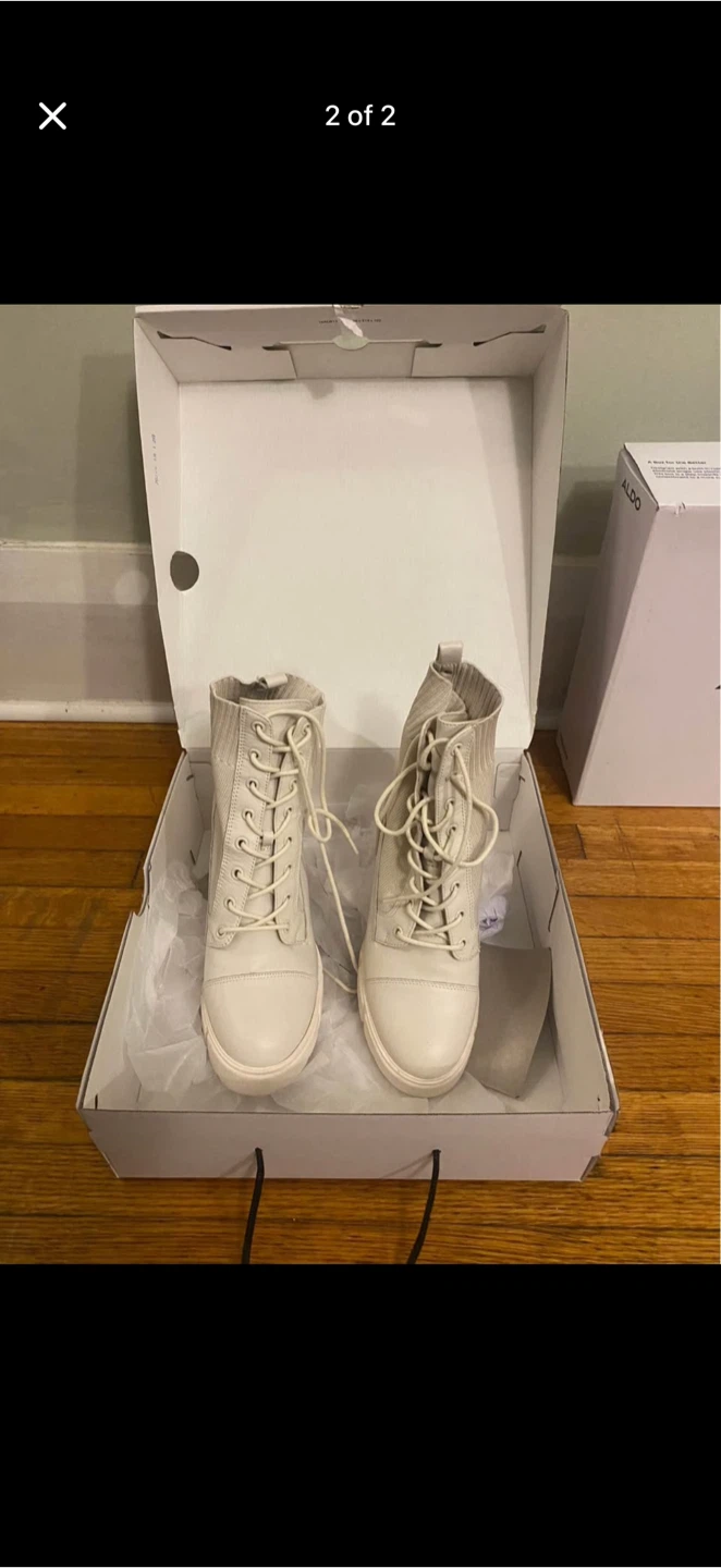 ALDO Women's Cream Lace-Up Heeled Boots Size 7 - photo 2
