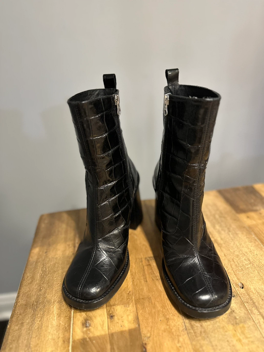 Black Croc Leather Heeled Boots - photo 5