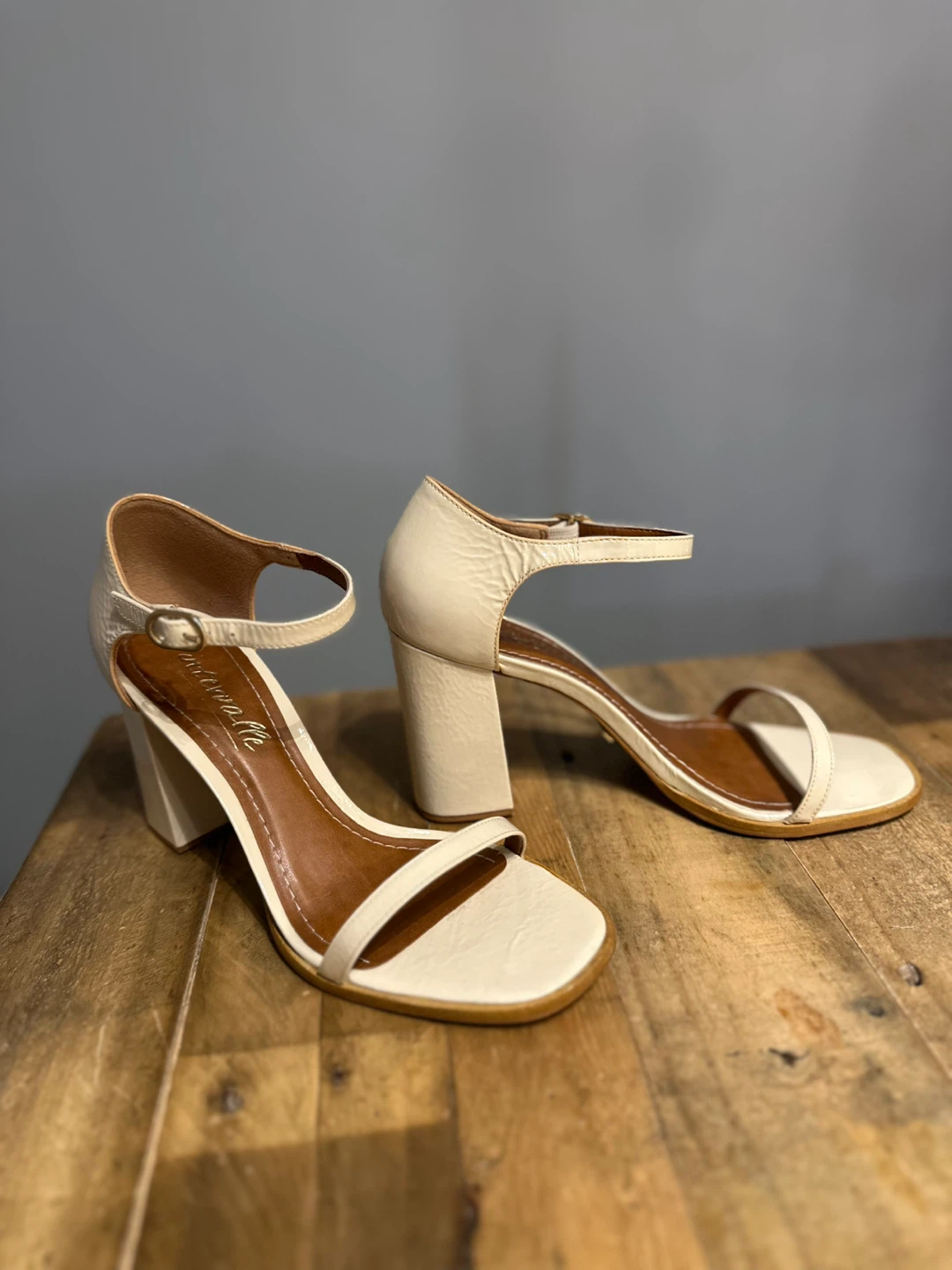 Cream Block Heel Sandals