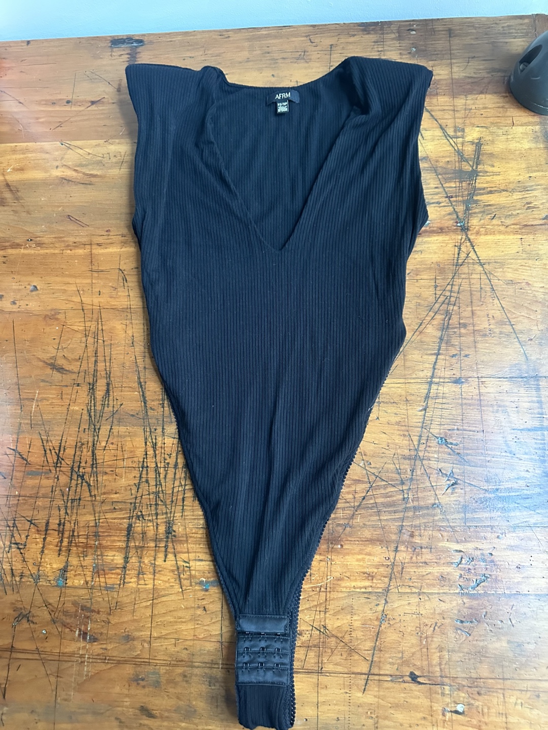 AFRM Black V-neck Bodysuit with Shoulder Pads XS