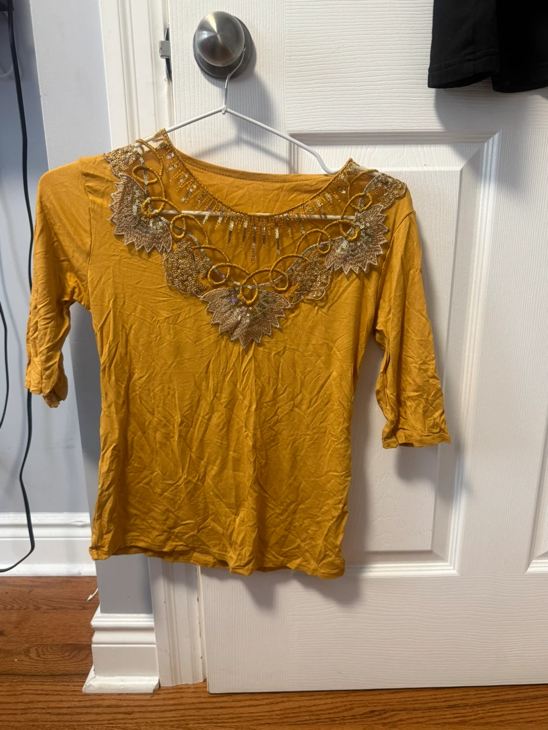 Women's Yellow Beaded Neckline Top