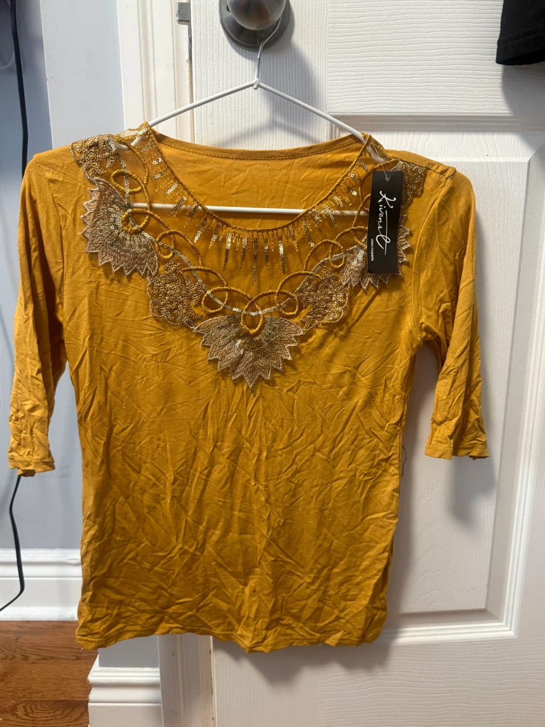 Women's Yellow Beaded Neckline Top - photo 2