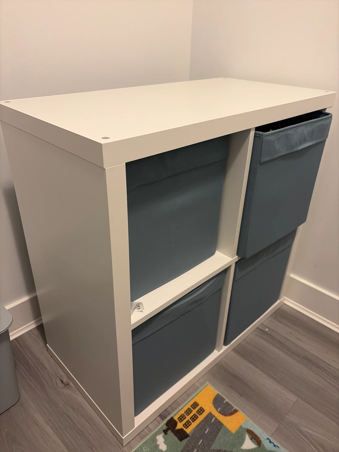 IKEA KALLAX 4-Cube Storage Unit with Blue Fabric Bins - photo 2