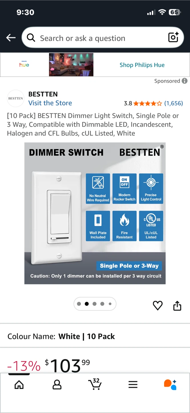 BESTTEN Dimmer Light Switch - White - photo 2