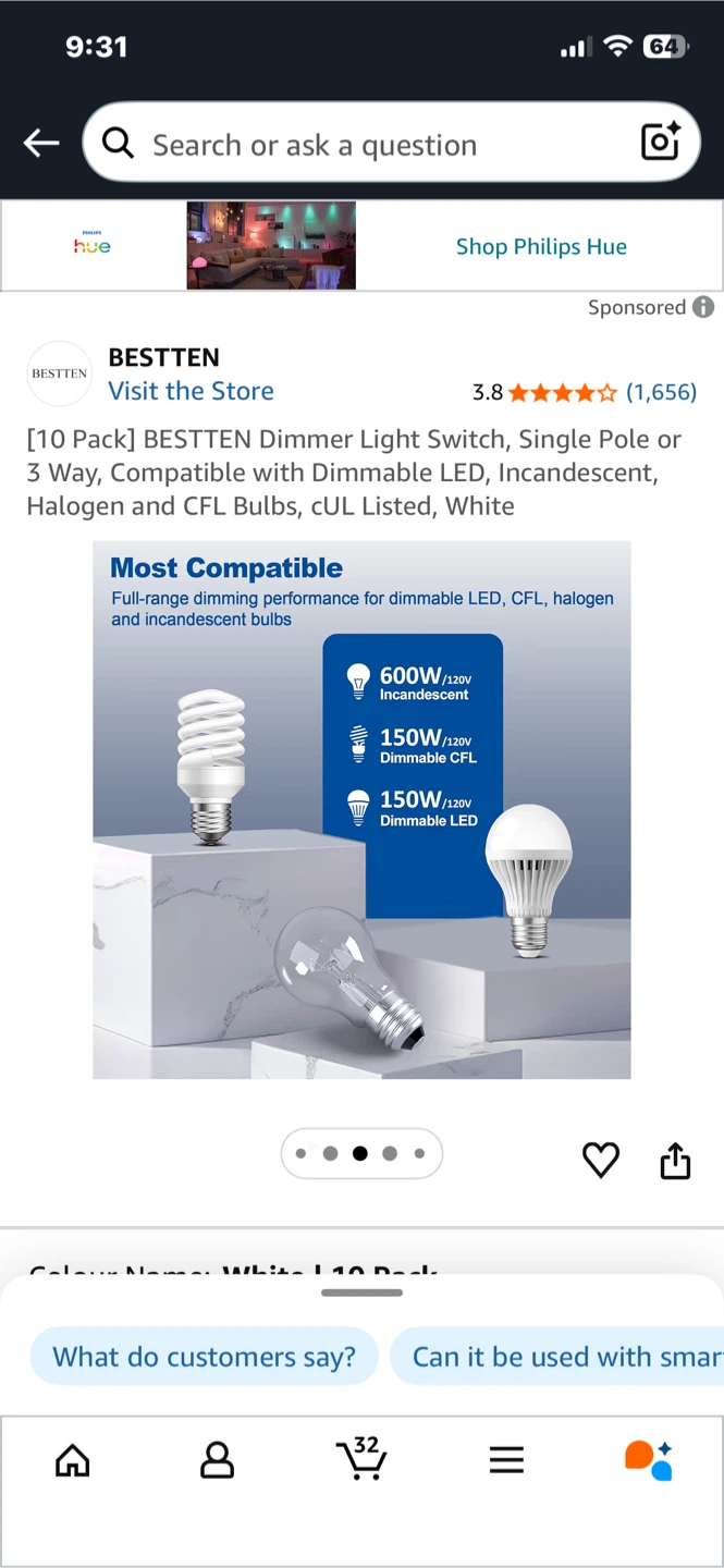 BESTTEN Dimmer Light Switch - White