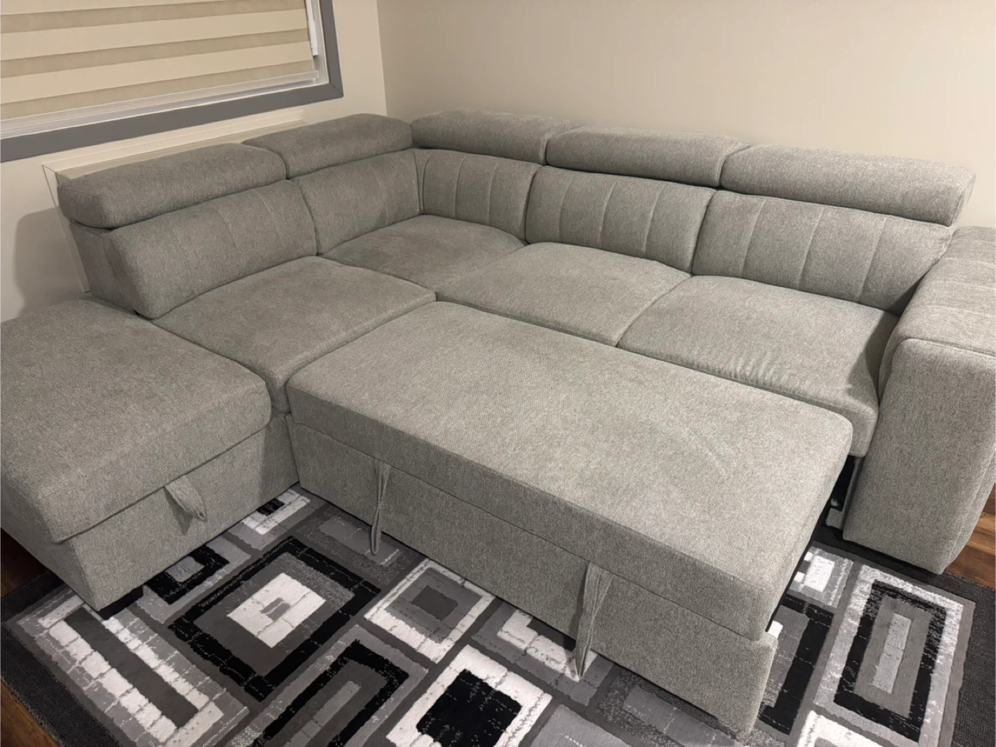 Grey Sectional Sofa with Storage and Cup Holders