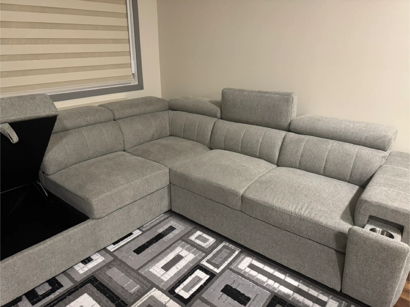 Grey Sectional Sofa with Storage and Cup Holders - photo 3
