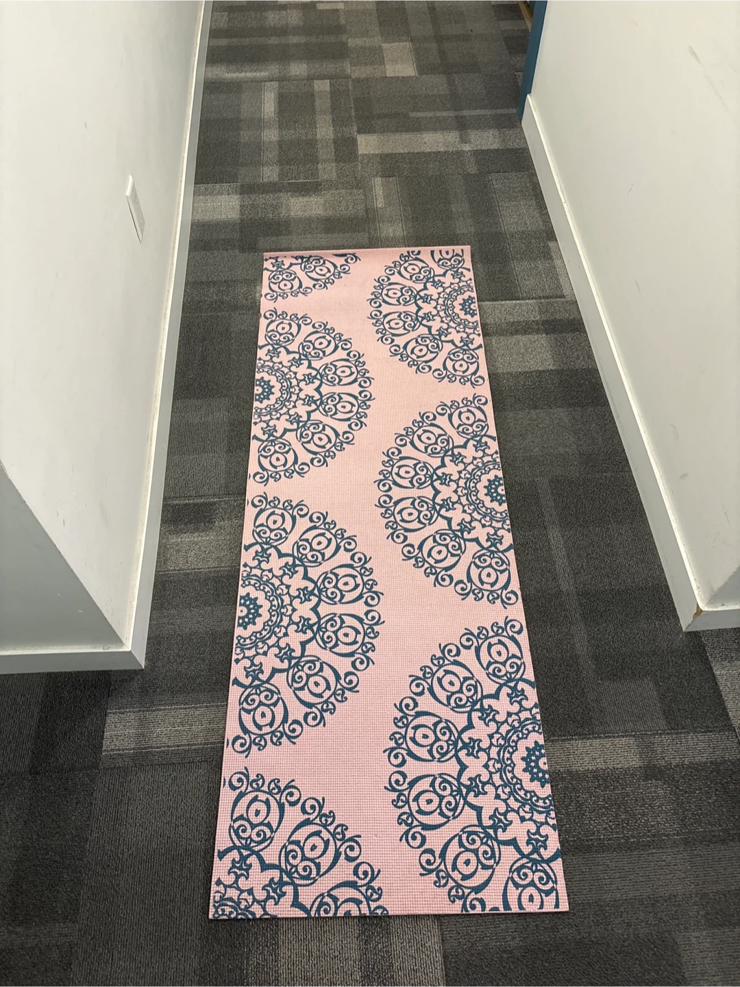 Pink Yoga Mat with Blue Mandala Design