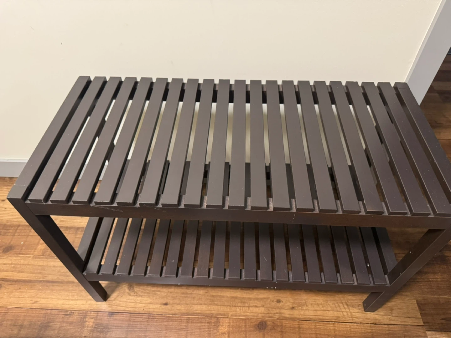 Dark Brown 2-Tier Slat Shelf Unit