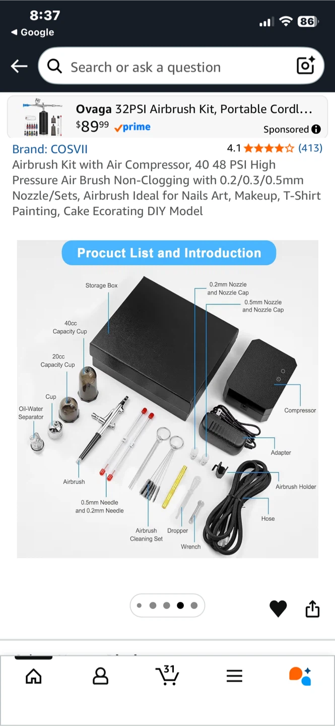COSVII Airbrush Kit with Air Compressor