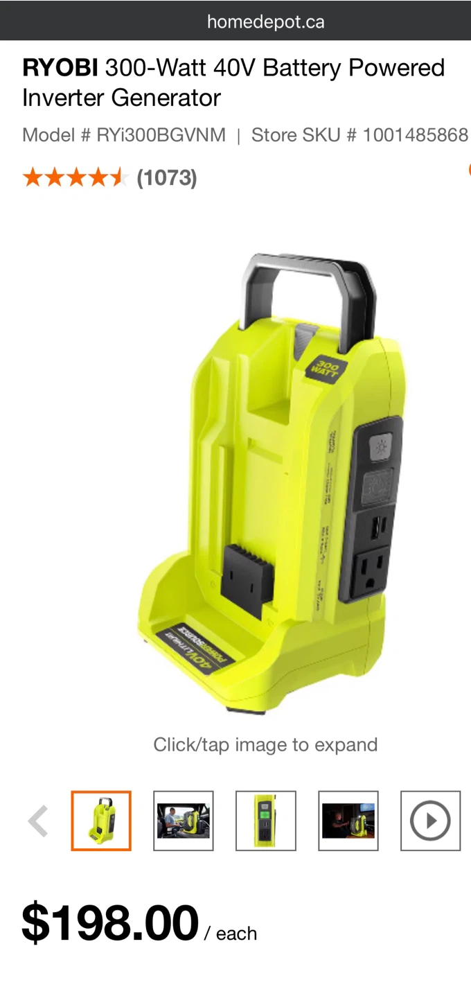 RYOBI 300-Watt 40V Battery Powered Inverter Generator