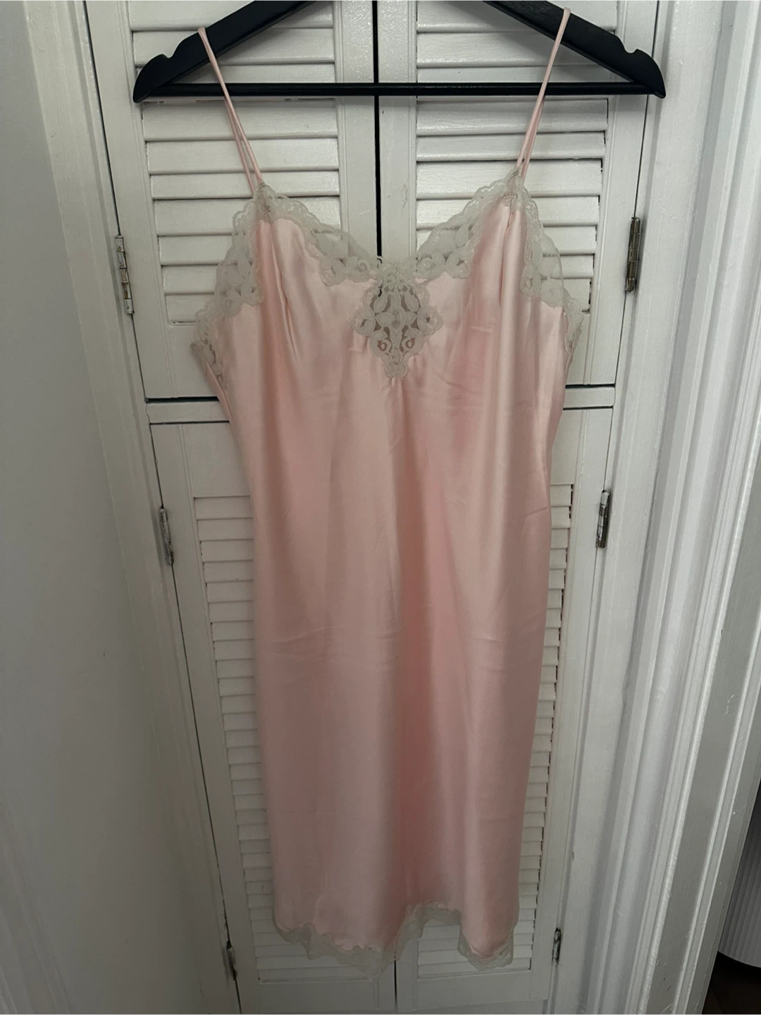 Vintage Pink Slip Dress with Lace Trim