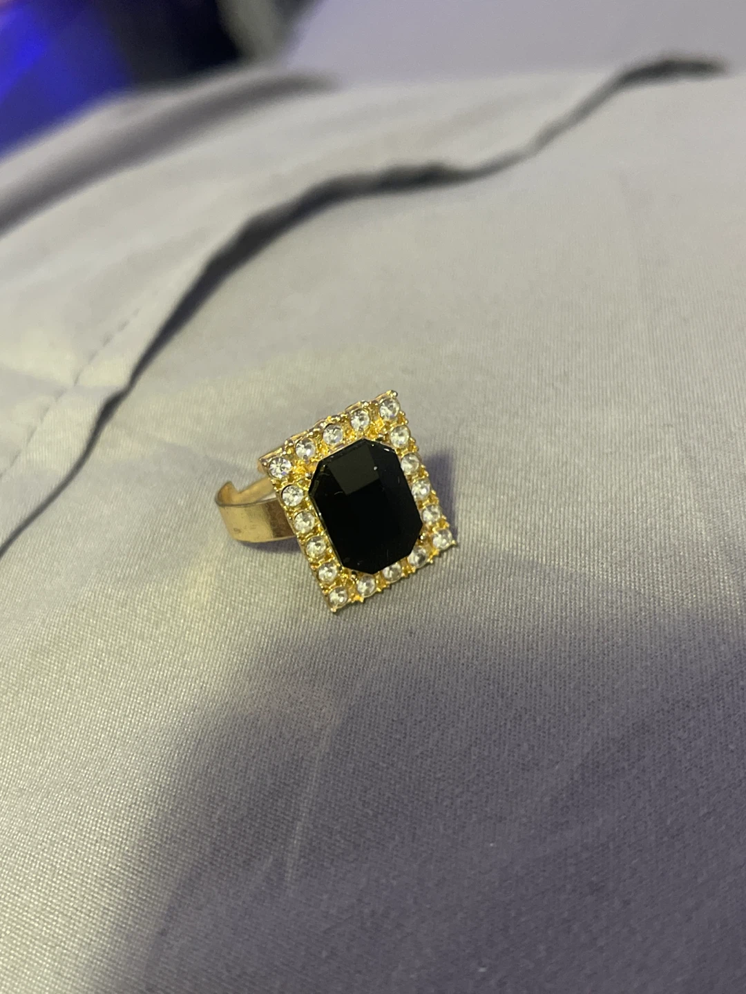 Gold-tone Cocktail Ring with Black Stone